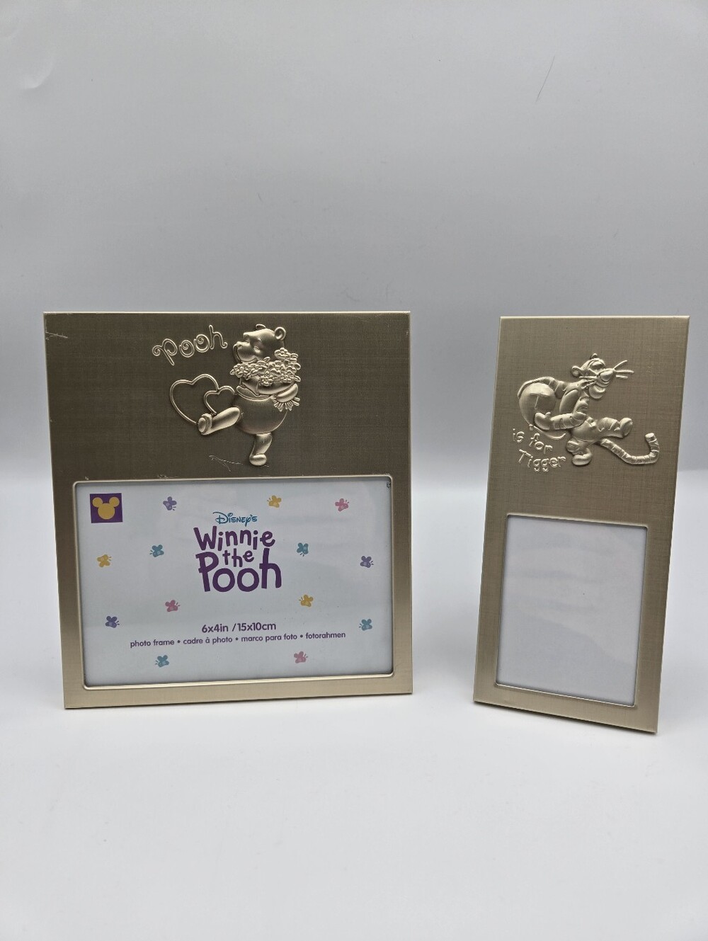 Vintage Disney Winnie The Pooh & Tigger Metal Picture Frames 2pc Set
